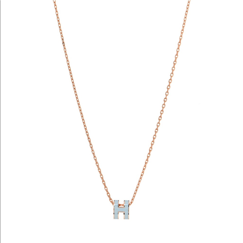 Sold！Authentic Hermes Rose Gold Mini Pop H Pendant Necklace Bleu Zephyr